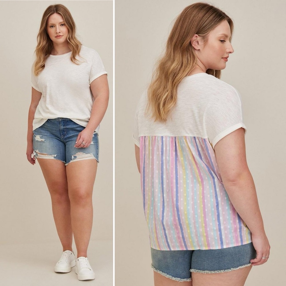 Torrid Cotton Modal Slub Clip Dot Print Fabric Mixed Dolman Tee